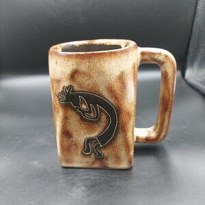 Mara Mexico Kokopelli Flute Player Pottery Mug Cup Hand Crafted Signed Brown EUC
